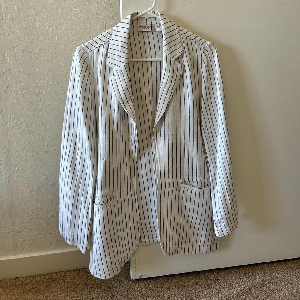 Rachel Zoe White Striped Linen Blazer